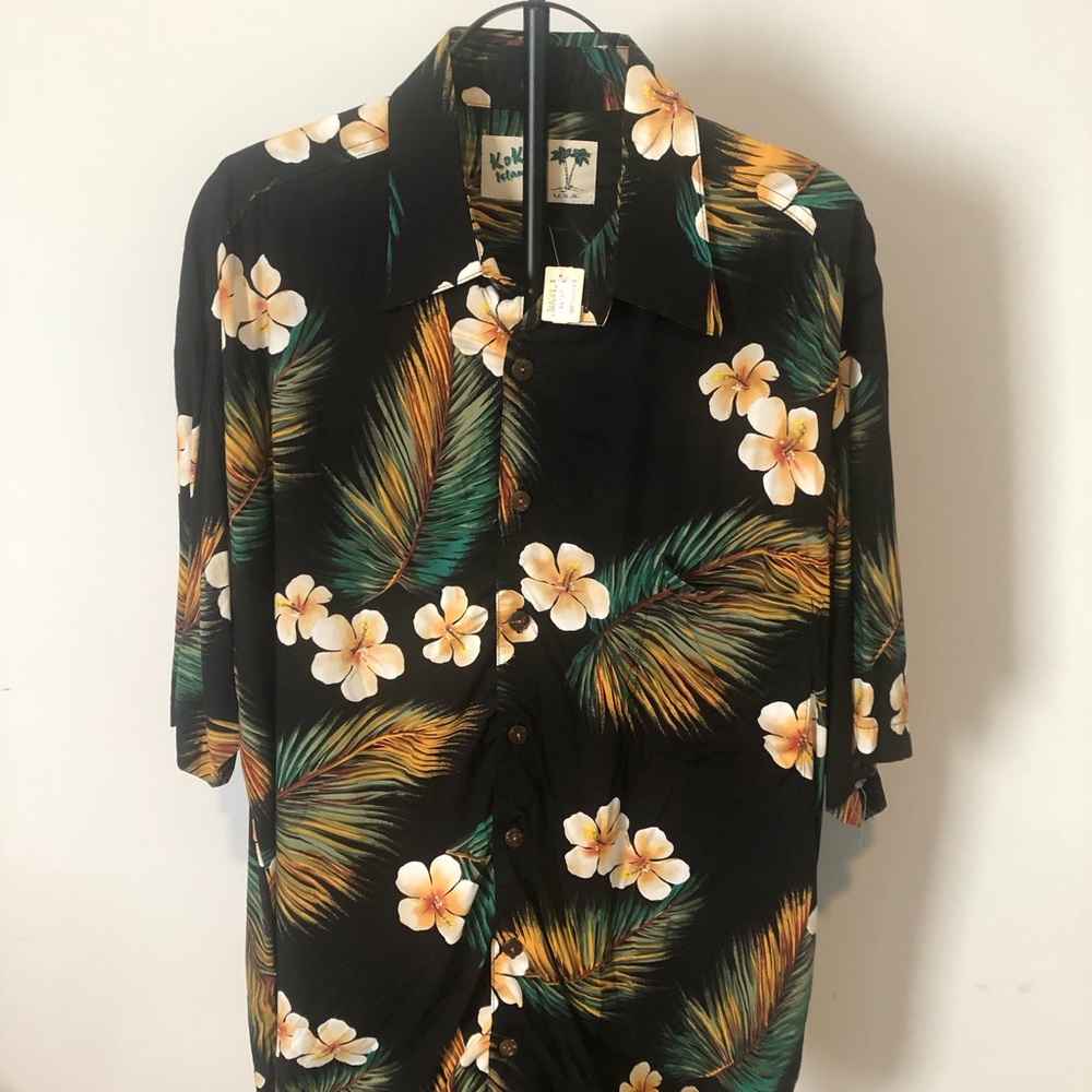 Black Tropical Floral Camp Shirt
